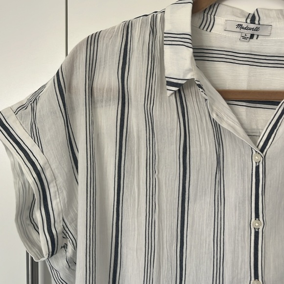 Madewell short sleeve cotton button down blue stripe size L - Picture 3 of 9